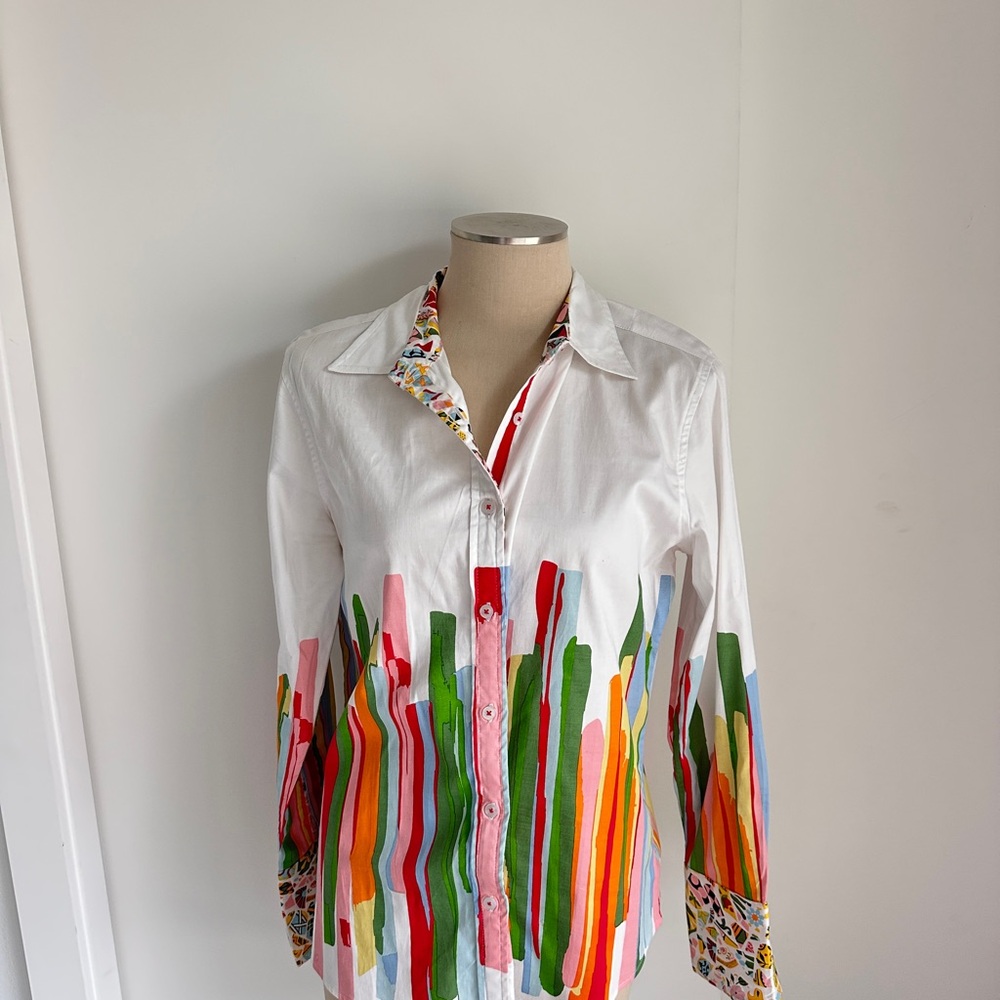 Chic White Multicolor Button Down Shirt - image 1